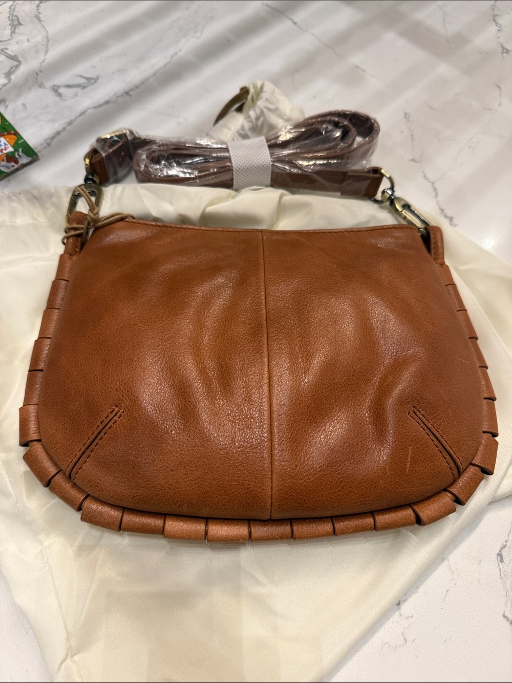 NWT Hobo Phoebe Polished Leather Crossbody Bag Purse in Smooth Saddle Leather - Picture 2 of 8